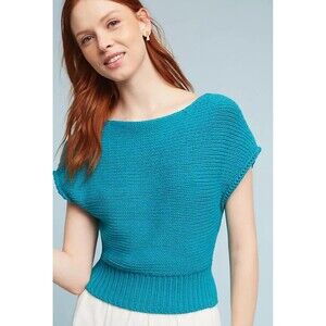 Anthropologie Womens Top Crop Riverwalk Turquoise Boat Pullover By Moth Medium